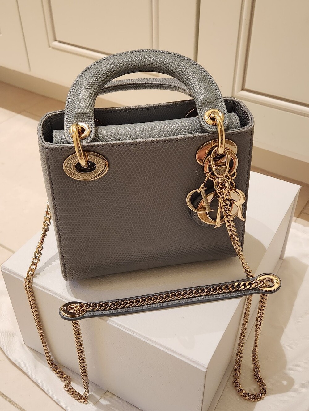 New Exotic Mini Lady Dior Lizard Cloud Blue - Picture 3 of 6
